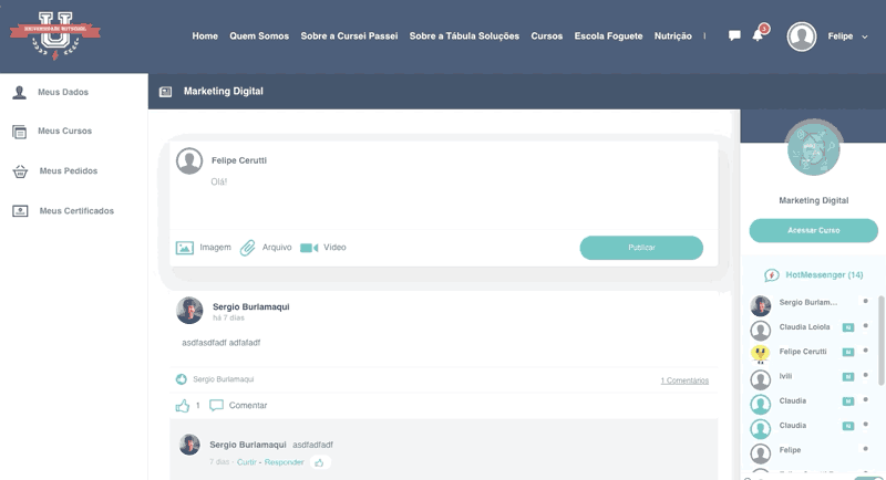 Animação que mostra a mudança na ordem das aulas na construção do curso.